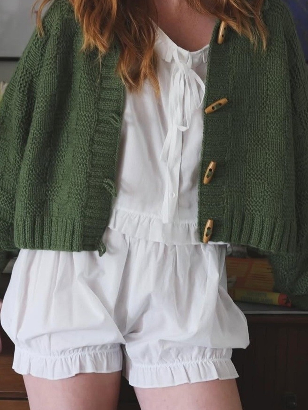 Sonderhaus Soft Winter White Romeo High Rise Ruffled Hem Cotton Bloomer Shorts - Picture 9 of 15